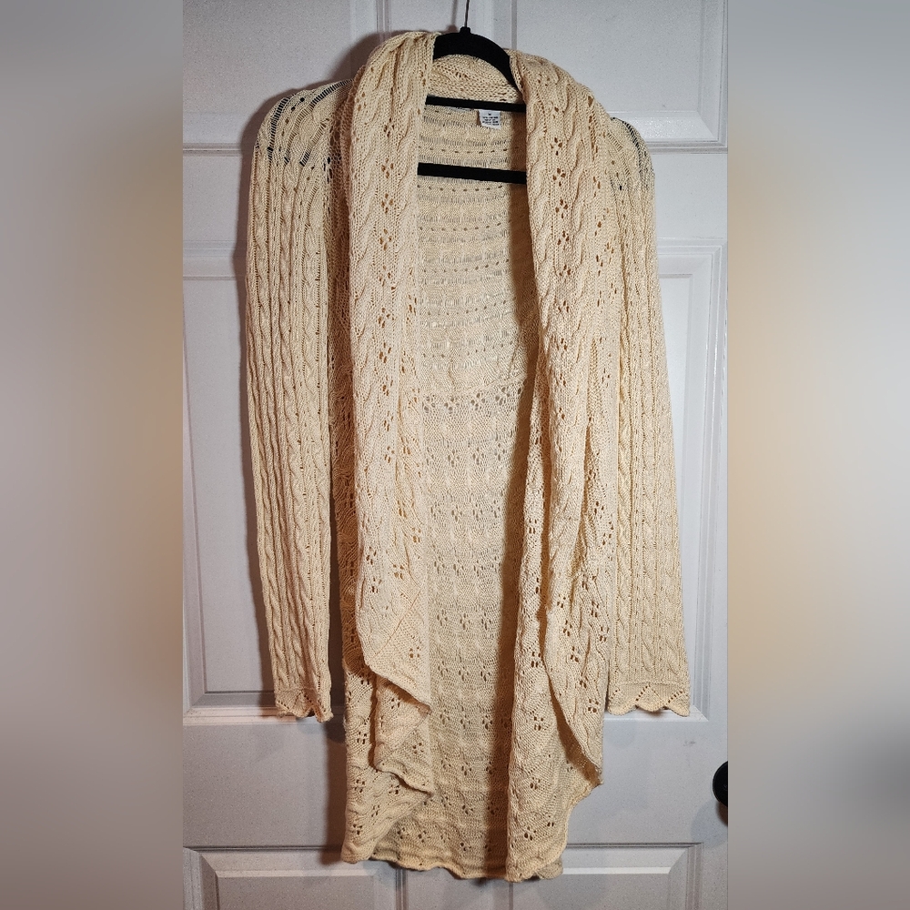 Cotton By Autumn Cashmere Cotton Imported Italian Cream Knit Long Cardigan M